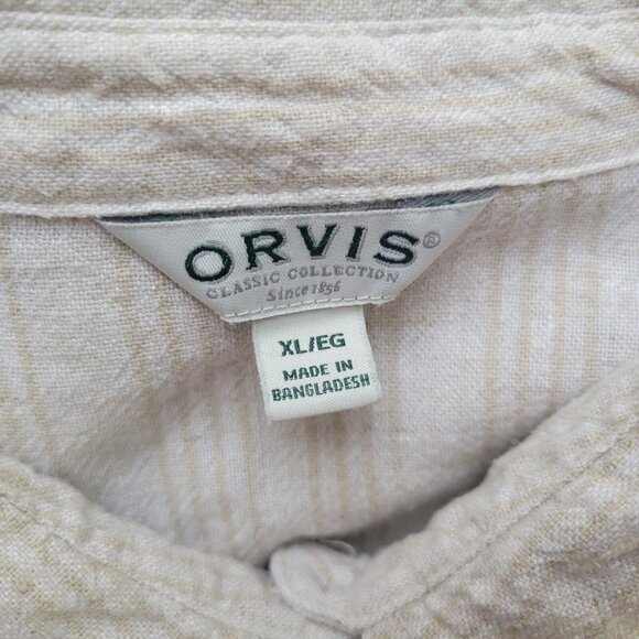 Orvis Womens Top Extra Large Roll Tab Sleeve Beige Stripe Button Up STR60E - Picture 8 of 10